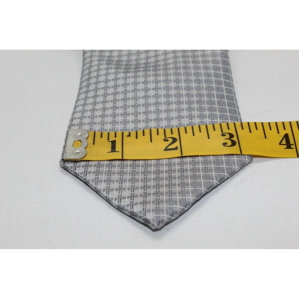Stafford Mens Silk Necktie Silver Grey Grid Geometric Pattern PJSNF14S08 New